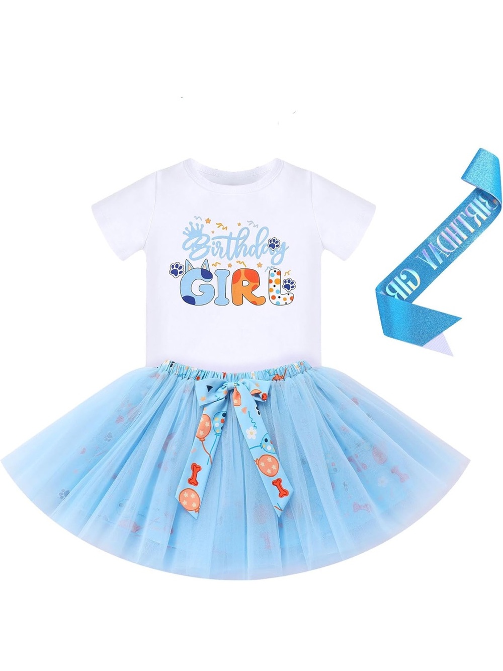 Birthday Girl Blue Tutu Dress Set with Sash